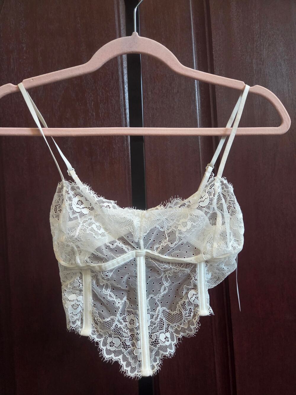 Coquette Lingerie Sheer White Floral Lace Corset Bustier SZ OS TOP ONLY NWT